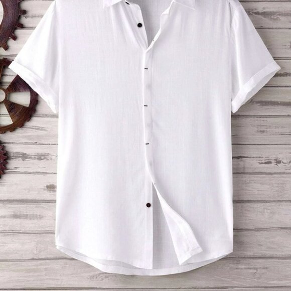 White Basic Men's Button Up Shirt - Picture 2 of 6